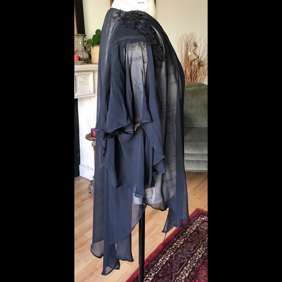 JONQUIL By DIANE SAMANDI Black OSFM Diaphanous Robe / Topper (Matches Nightie) - Picture 3 of 7